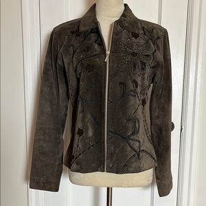 Vintage Chico's Suede Leather Jacket with beads and embroidery!